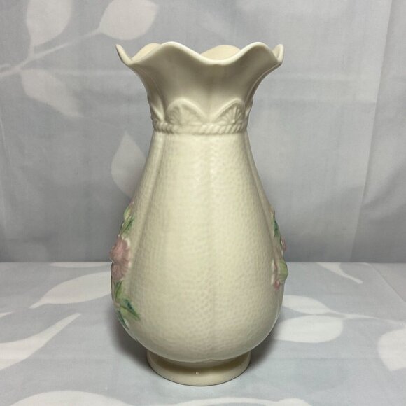 Belleek Ireland Porcelain Vase Raised Floral Design Irish Fine Parian China EUC - Picture 5 of 11